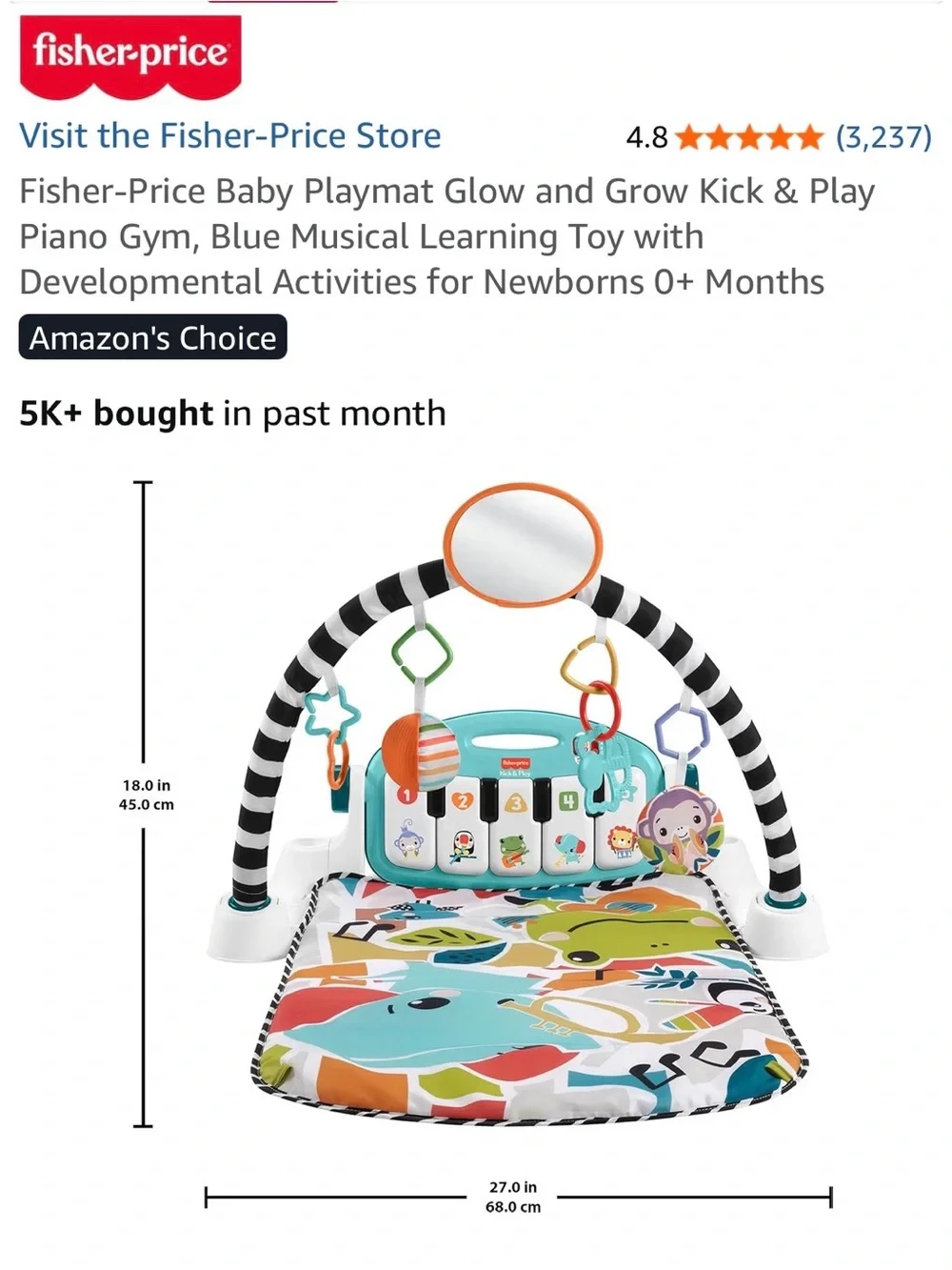 Fisher-Price Multi-Color Glow & Grow Kick & Play Piano Gym